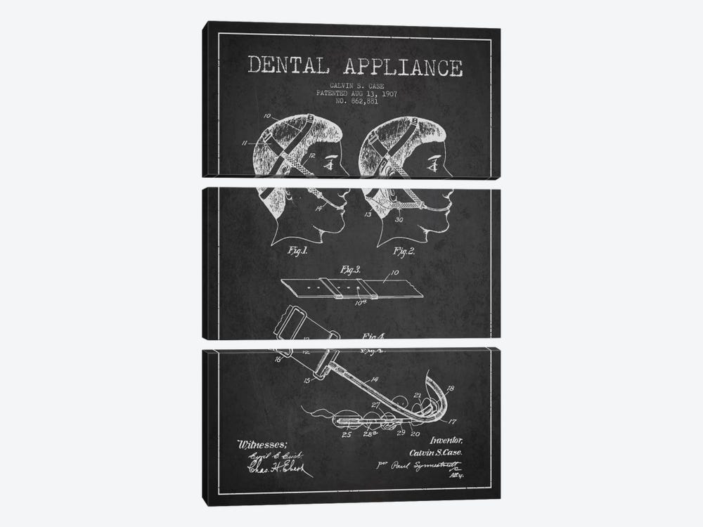 Dental Appliance Charcoal Patent Blueprint by Aged Pixel 3-piece Canvas Artwork