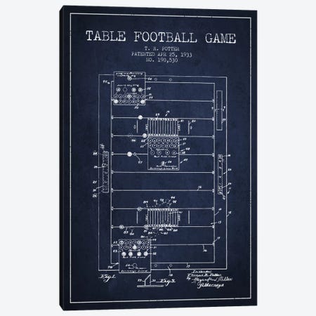 Table Football Navy Blue Patent Blueprint Canvas Print #ADP178} by Aged Pixel Art Print