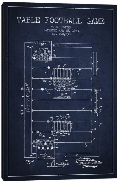 Table Football Navy Blue Patent Blueprint Canvas Art Print - Toy & Game Blueprints