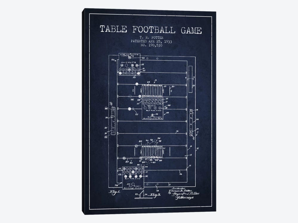 Table Football Navy Blue Patent Blueprint by Aged Pixel 1-piece Canvas Art Print