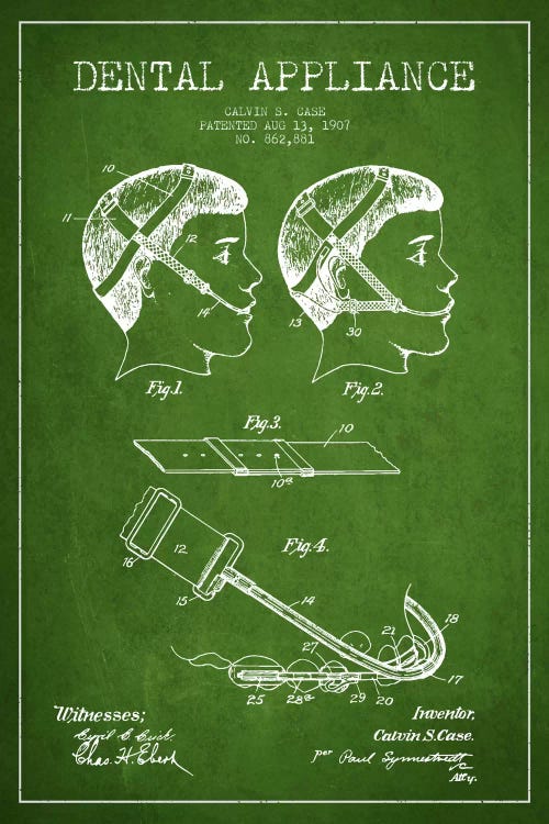Dental Appliance Green Patent Blueprint by Aged Pixel wall art