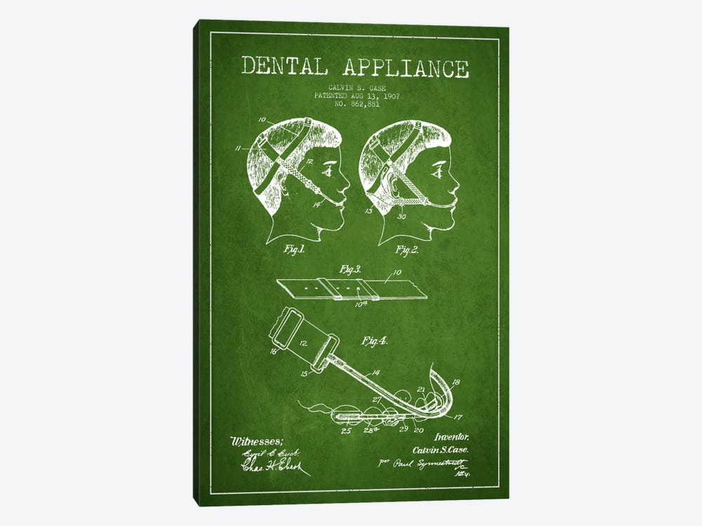 Dental Appliance Green Patent Blueprint by Aged Pixel 1-piece Canvas Art