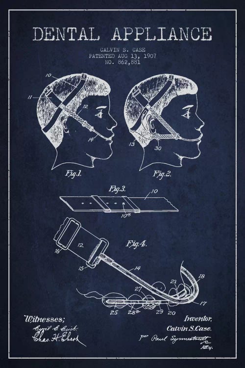 Dental Appliance Navy Blue Patent Blueprint by Aged Pixel wall art