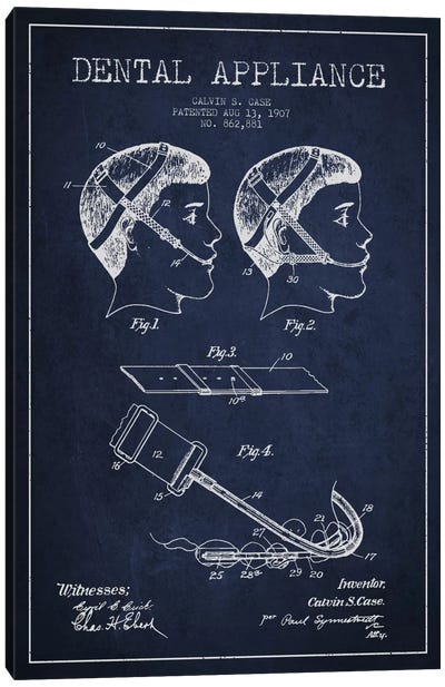 Dental Appliance Navy Blue Patent Blueprint Canvas Art Print - Aged Pixel: Medical & Dental
