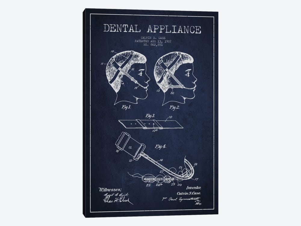 Dental Appliance Navy Blue Patent Blueprint by Aged Pixel 1-piece Canvas Art Print