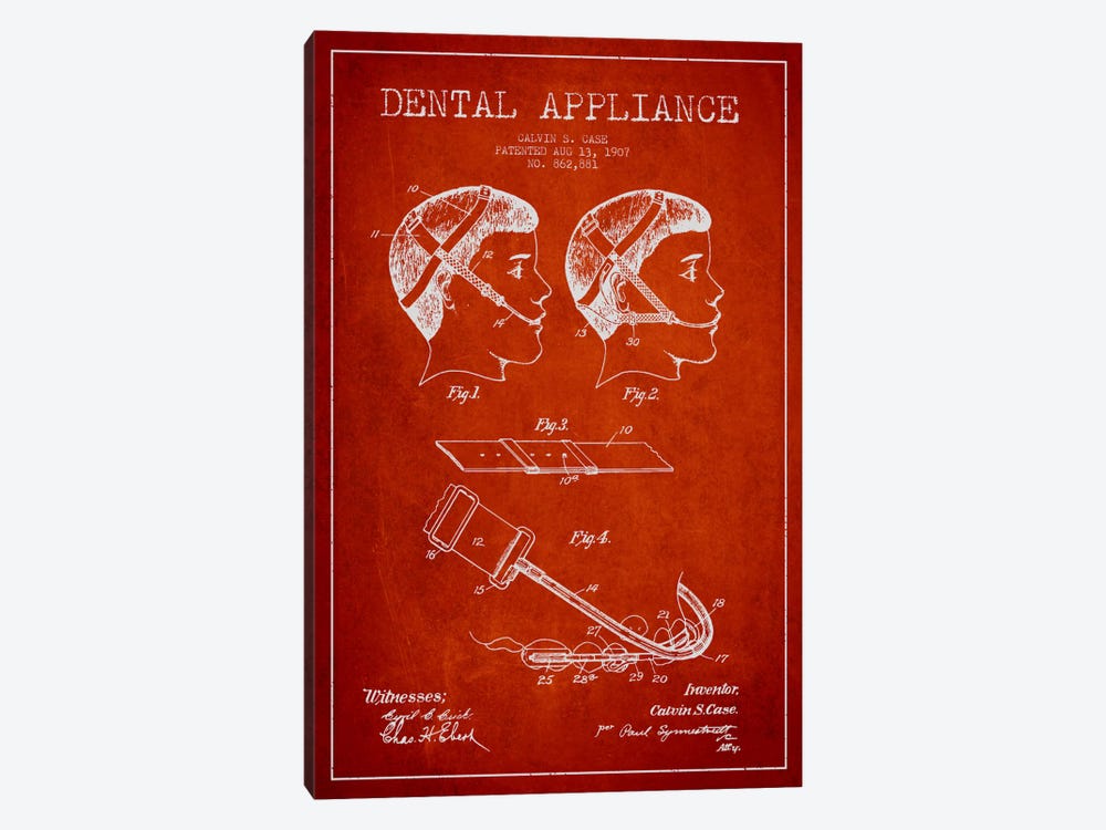Dental Appliance Red Patent Blueprint by Aged Pixel 1-piece Canvas Art