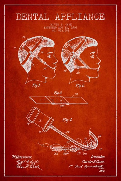 Medical & Dental Blueprints: Dental Appliance Red Patent Blueprint by Aged Pixel