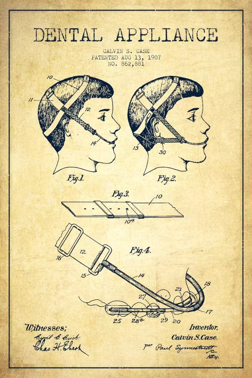 Dental Appliance Vintage Patent Blueprint by Aged Pixel wall art