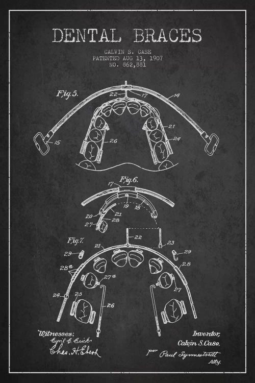 Dental Braces Charcoal Patent Blueprint by Aged Pixel wall art