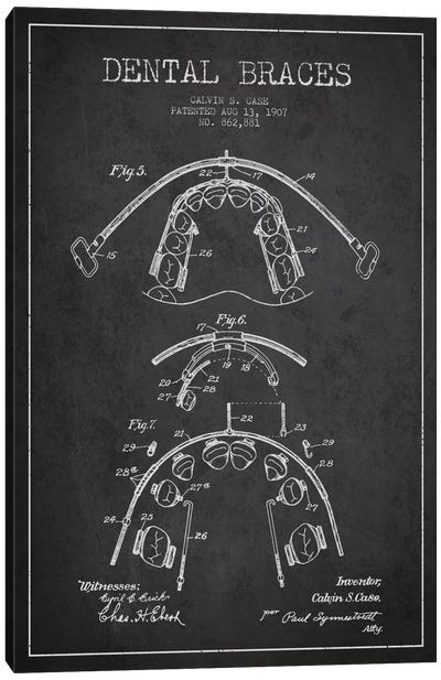 Dental Braces Charcoal Patent Blueprint Canvas Art Print - Aged Pixel: Medical & Dental