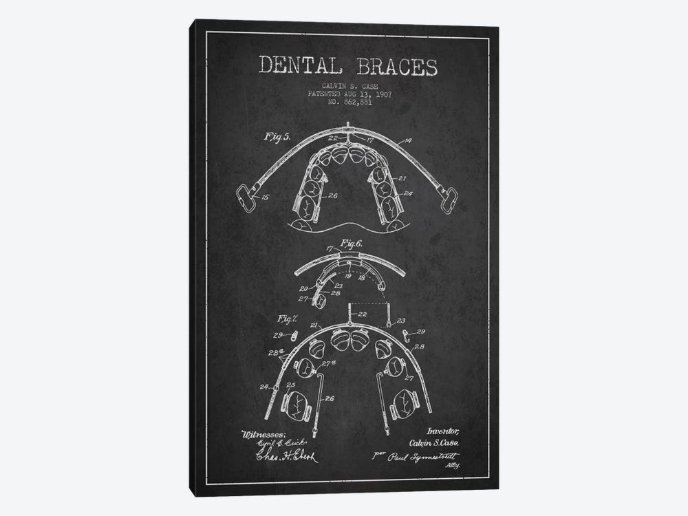 Dental Braces Charcoal Patent Blueprint by Aged Pixel 1-piece Canvas Artwork