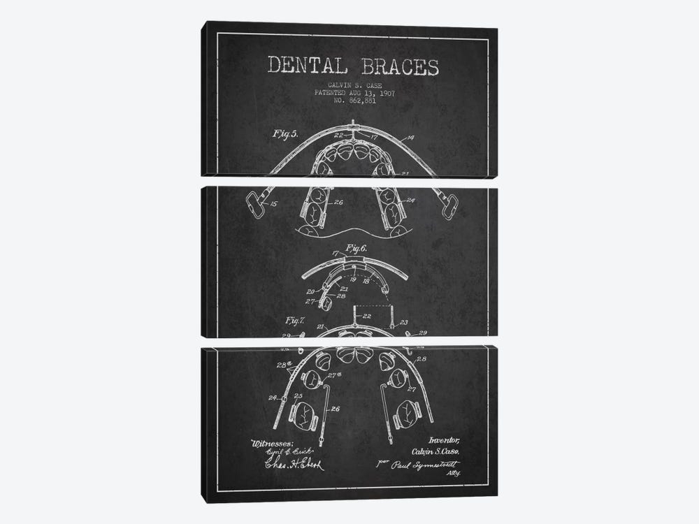 Dental Braces Charcoal Patent Blueprint by Aged Pixel 3-piece Canvas Artwork