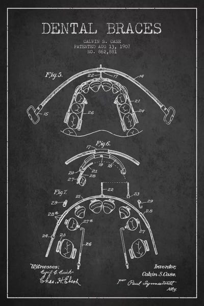Aged Pixel: Dental Braces Charcoal Patent Blueprint by Aged Pixel