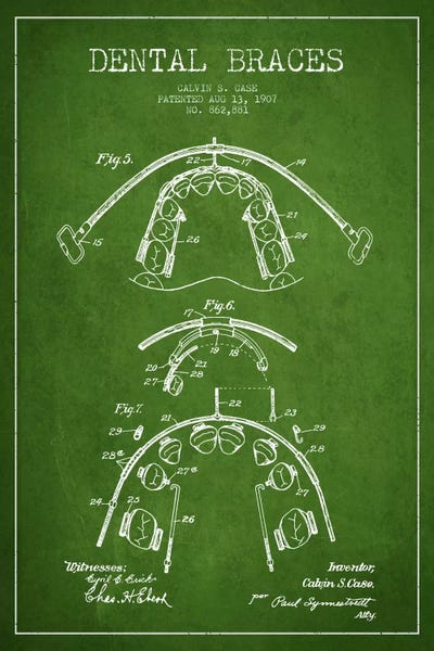 Medical & Dental Blueprints: Dental Braces Green Patent Blueprint by Aged Pixel