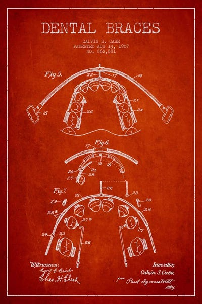 Dental Braces Red Patent Blueprint by Aged Pixel canvas print