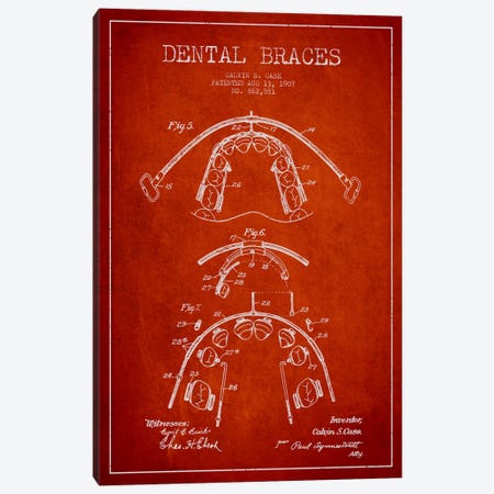 Dental Braces Red Patent Blueprint Canvas Print #ADP1797} by Aged Pixel Canvas Print