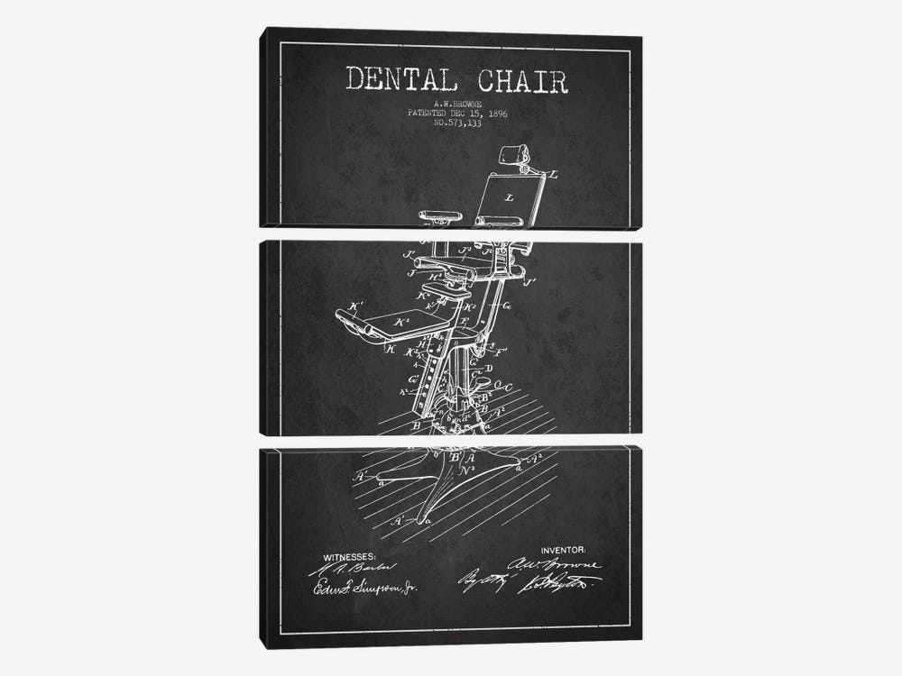 Dental Chair Charcoal Patent Blueprint by Aged Pixel 3-piece Art Print