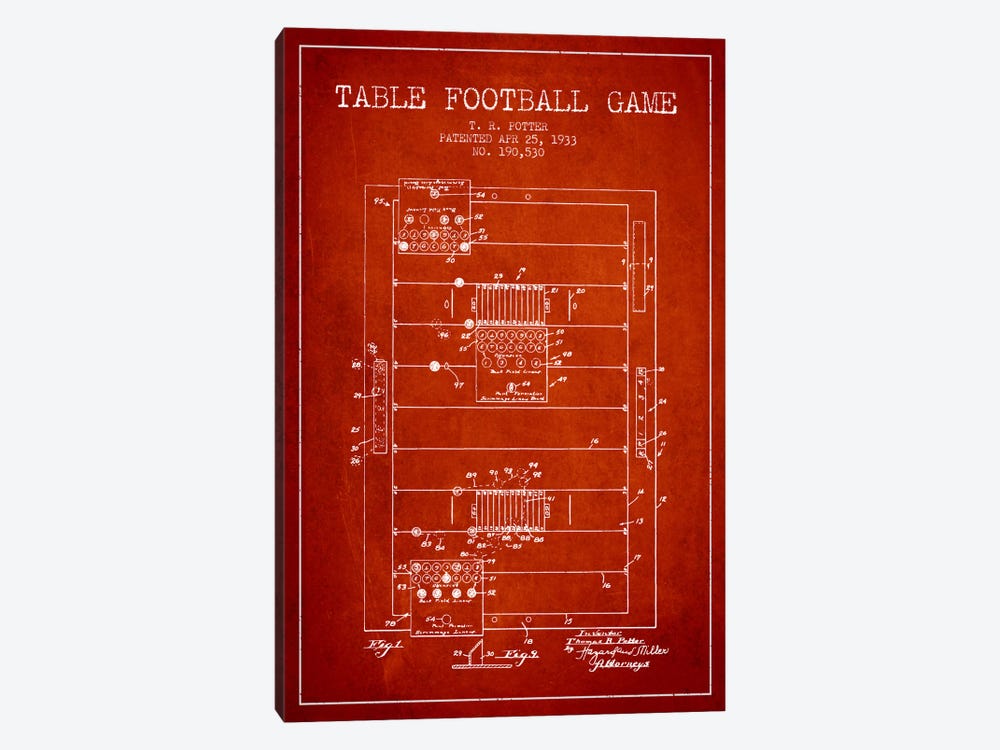 Table Football Red Patent Blueprint by Aged Pixel 1-piece Canvas Wall Art