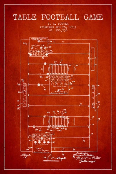 Toy & Game Blueprints: Table Football Red Patent Blueprint by Aged Pixel