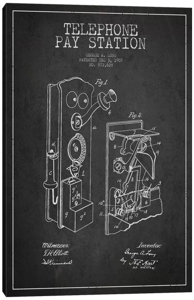 Long Telephone Dark Patent Blueprint Canvas Art Print - Aged Pixel: Electronics & Communication
