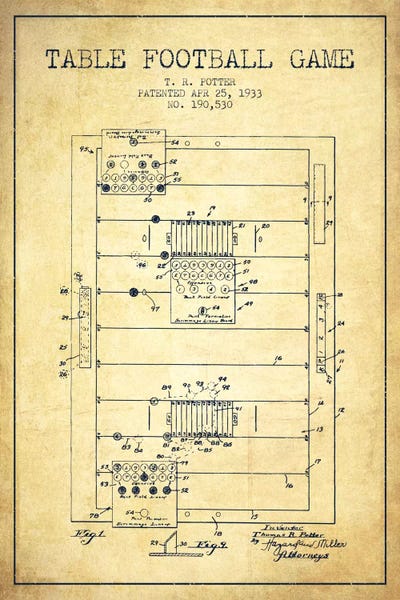 Table Football Vintage Patent Blueprint by Aged Pixel framed canvas print
