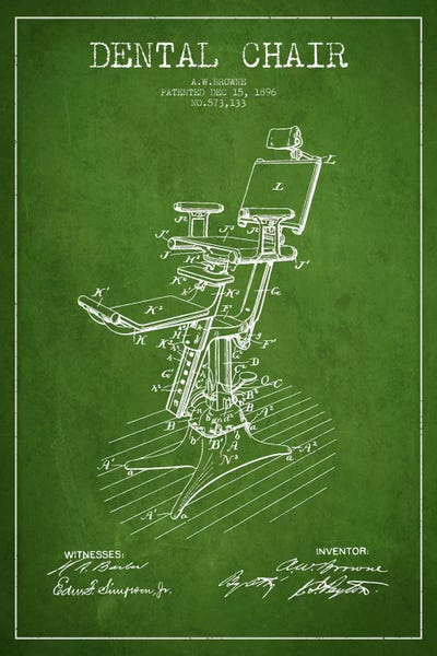 Dental Chair Green Patent Blueprint by Aged Pixel canvas print