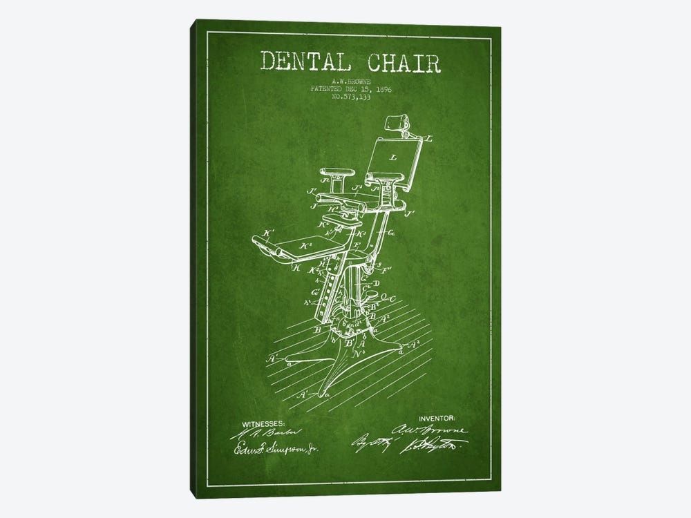 Dental Chair Green Patent Blueprint by Aged Pixel 1-piece Art Print