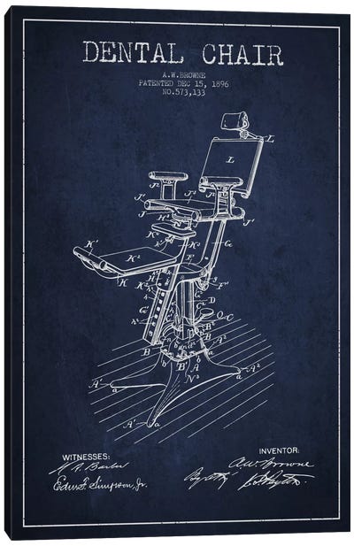 Dental Chair Navy Blue Patent Blueprint Canvas Art Print - Medical & Dental Blueprints