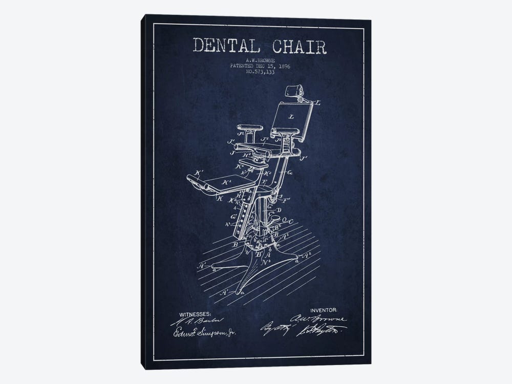 Dental Chair Navy Blue Patent Blueprint by Aged Pixel 1-piece Canvas Artwork