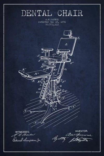 Aged Pixel: Dental Chair Navy Blue Patent Blueprint by Aged Pixel