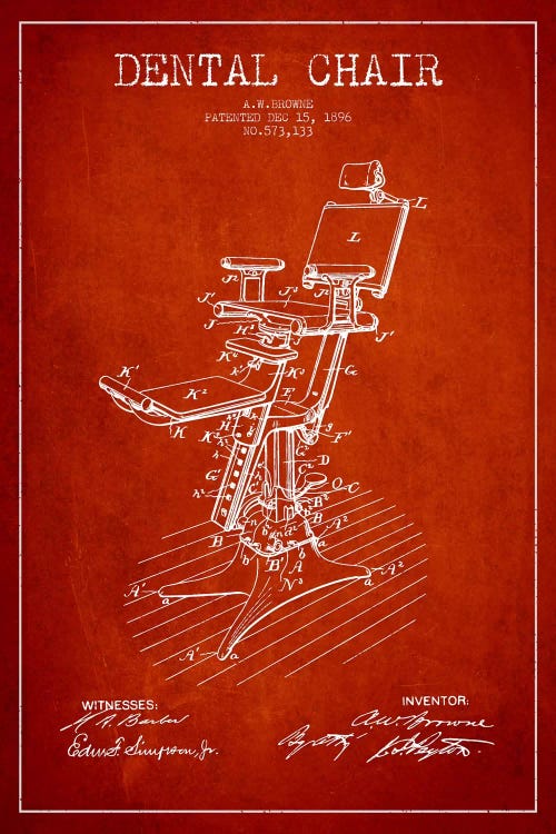 Dental Chair Red Patent Blueprint by Aged Pixel wall art