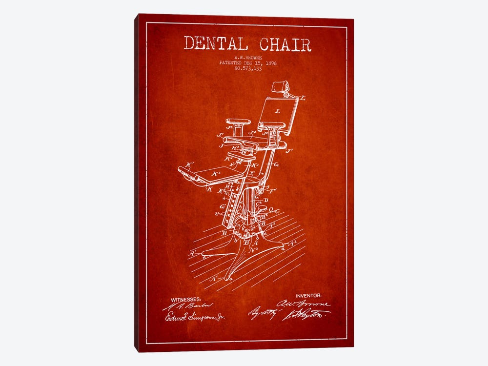 Dental Chair Red Patent Blueprint by Aged Pixel 1-piece Canvas Art Print