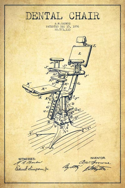 Dental Chair Vintage Patent Blueprint by Aged Pixel canvas print