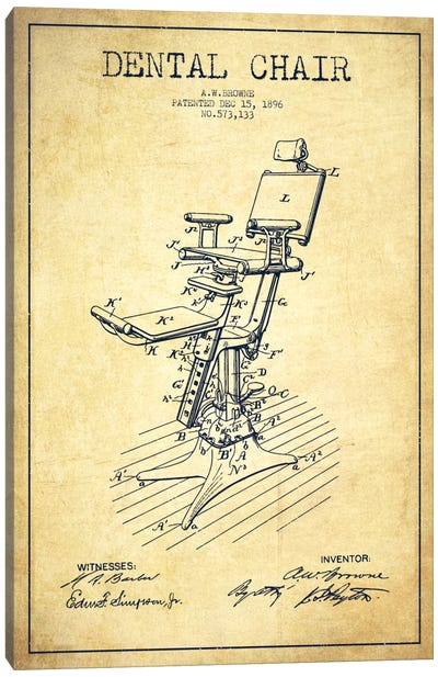 Dental Chair Vintage Patent Blueprint Canvas Art Print - Aged Pixel: Medical & Dental