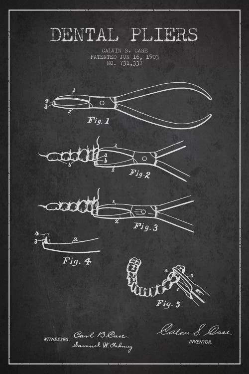 Dental Pliers Charcoal Patent Blueprint