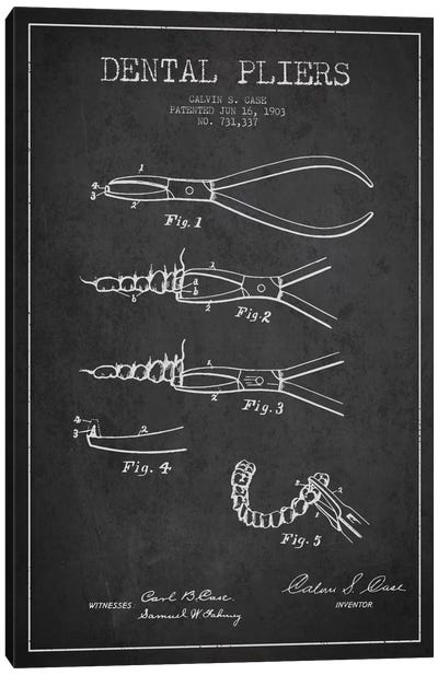 Dental Pliers Charcoal Patent Blueprint Canvas Art Print - Aged Pixel: Medical & Dental