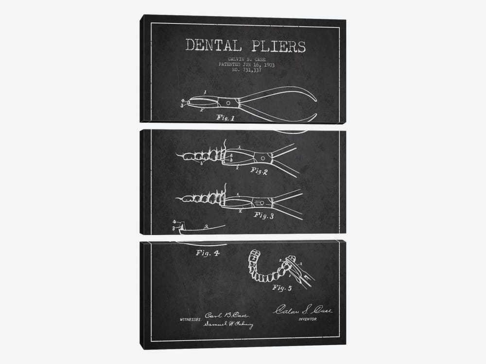 Dental Pliers Charcoal Patent Blueprint by Aged Pixel 3-piece Canvas Art Print