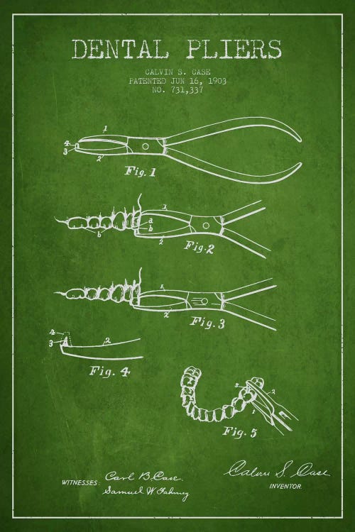 Dental Pliers Green Patent Blueprint by Aged Pixel wall art