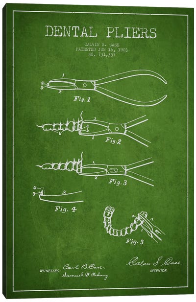 Dental Pliers Green Patent Blueprint Canvas Art Print - Aged Pixel: Medical & Dental