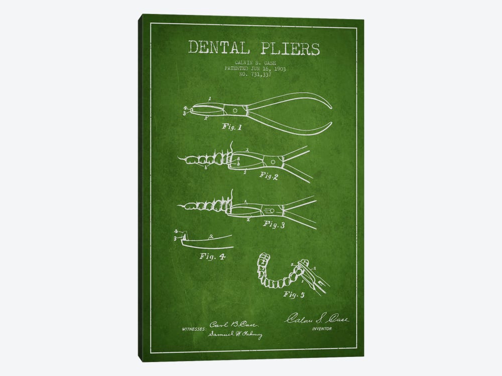 Dental Pliers Green Patent Blueprint by Aged Pixel 1-piece Canvas Artwork