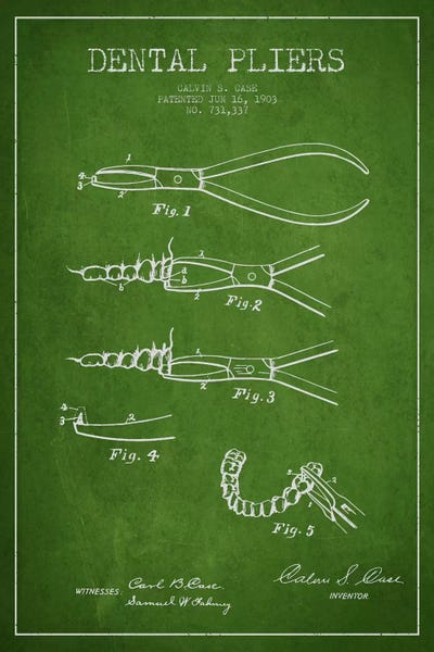 Medical & Dental Blueprints: Dental Pliers Green Patent Blueprint by Aged Pixel
