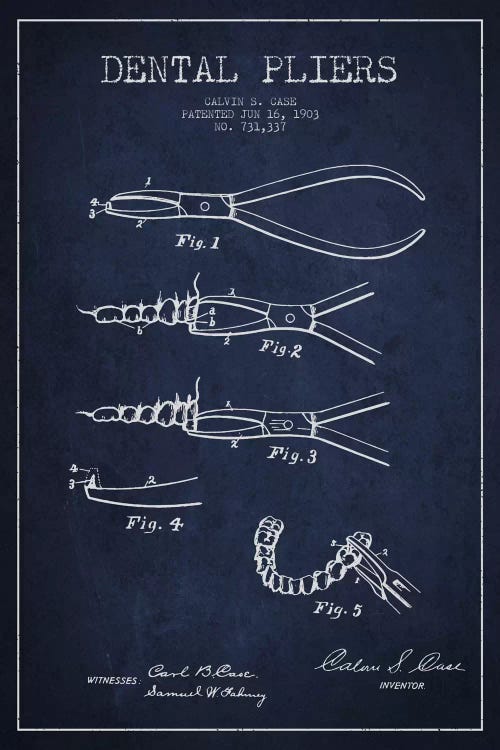 Dental Pliers Navy Blue Patent Blueprint by Aged Pixel wall art
