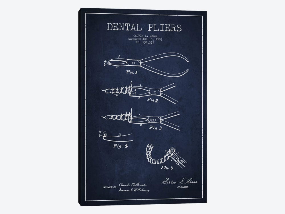 Dental Pliers Navy Blue Patent Blueprint by Aged Pixel 1-piece Art Print