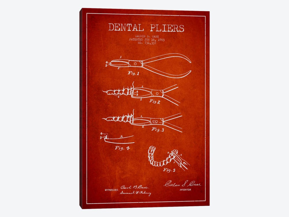 Dental Pliers Red Patent Blueprint by Aged Pixel 1-piece Canvas Art
