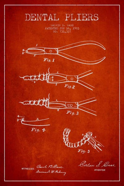Medical & Dental Blueprints: Dental Pliers Red Patent Blueprint by Aged Pixel