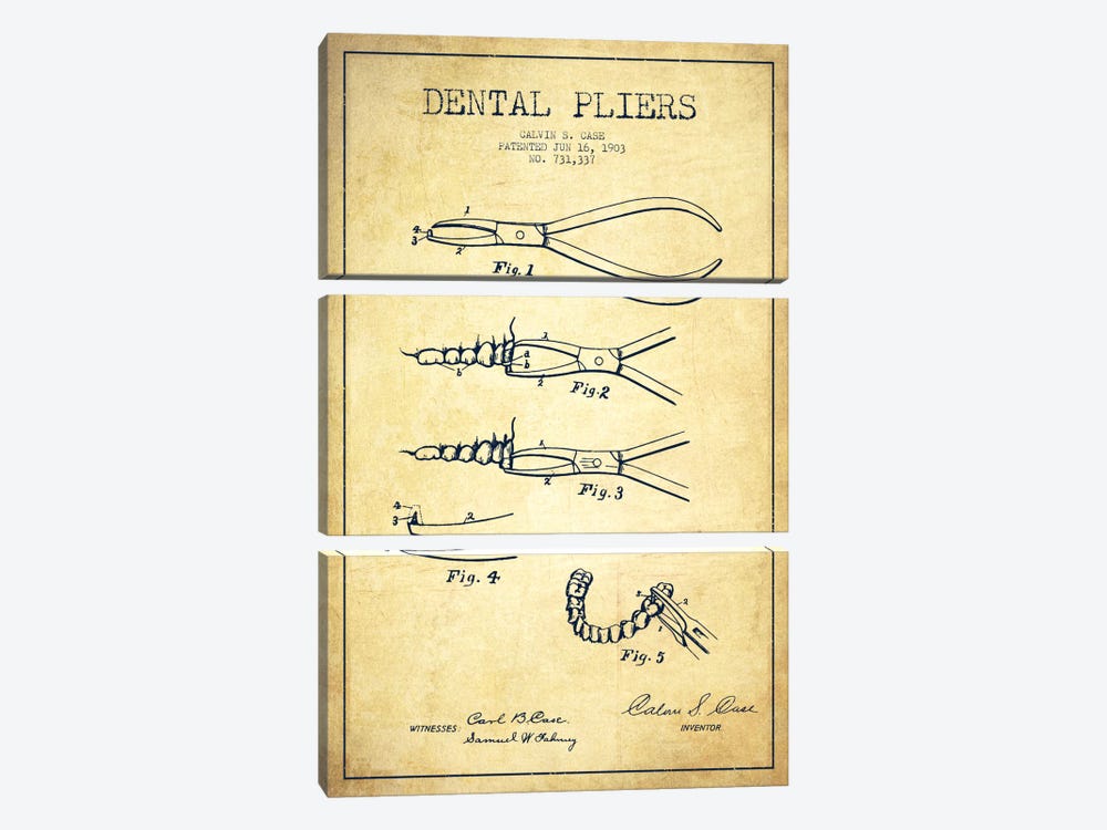 Dental Pliers Vintage Patent Blueprint by Aged Pixel 3-piece Art Print
