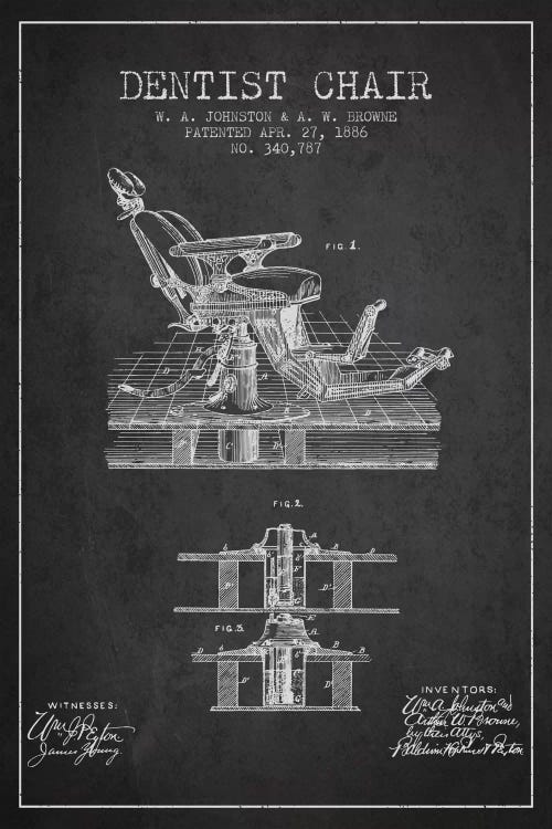 Dentist Chair Charcoal Patent Blueprint