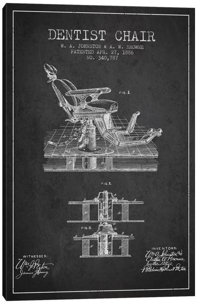 Dentist Chair Charcoal Patent Blueprint Canvas Art Print - Medical & Dental Blueprints