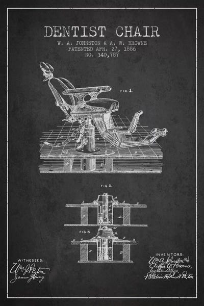 Medical & Dental Blueprints: Dentist Chair Charcoal Patent Blueprint by Aged Pixel