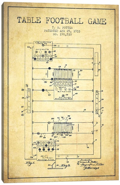 Table Football Vintage Patent Blueprint Canvas Art Print - Toy & Game Blueprints
